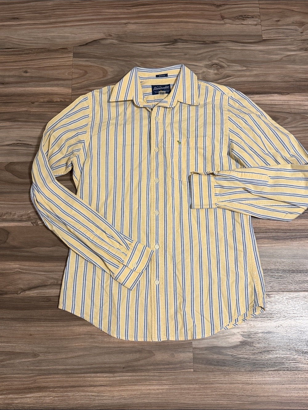 VTG Abercrombie & Fitch Stripe L/S Button Down Muscle Shirt Men’s M Preppy Y2K